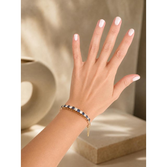 Vintage Sapphire and Diamond 14k Gold Bangle Bracelet, Circa 1950 For Sale - Image 18 of 18