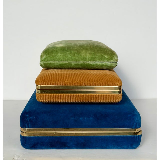 Metal Mid-Century Velvet Jewel Tones Rectangular Jewelry Boxes – Set of 3 For Sale - Image 7 of 11