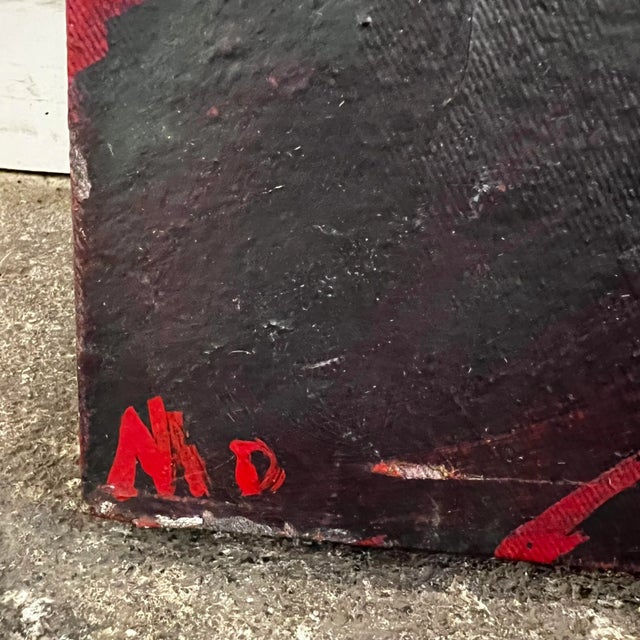 Textile Red Splatter Abstract Painting Signed Sg For Sale - Image 7 of 11