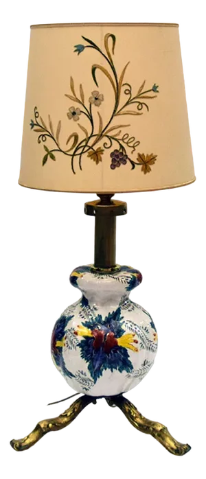 Large Mid-Century Ceramic Lamp with Floral Decoration, 1950s