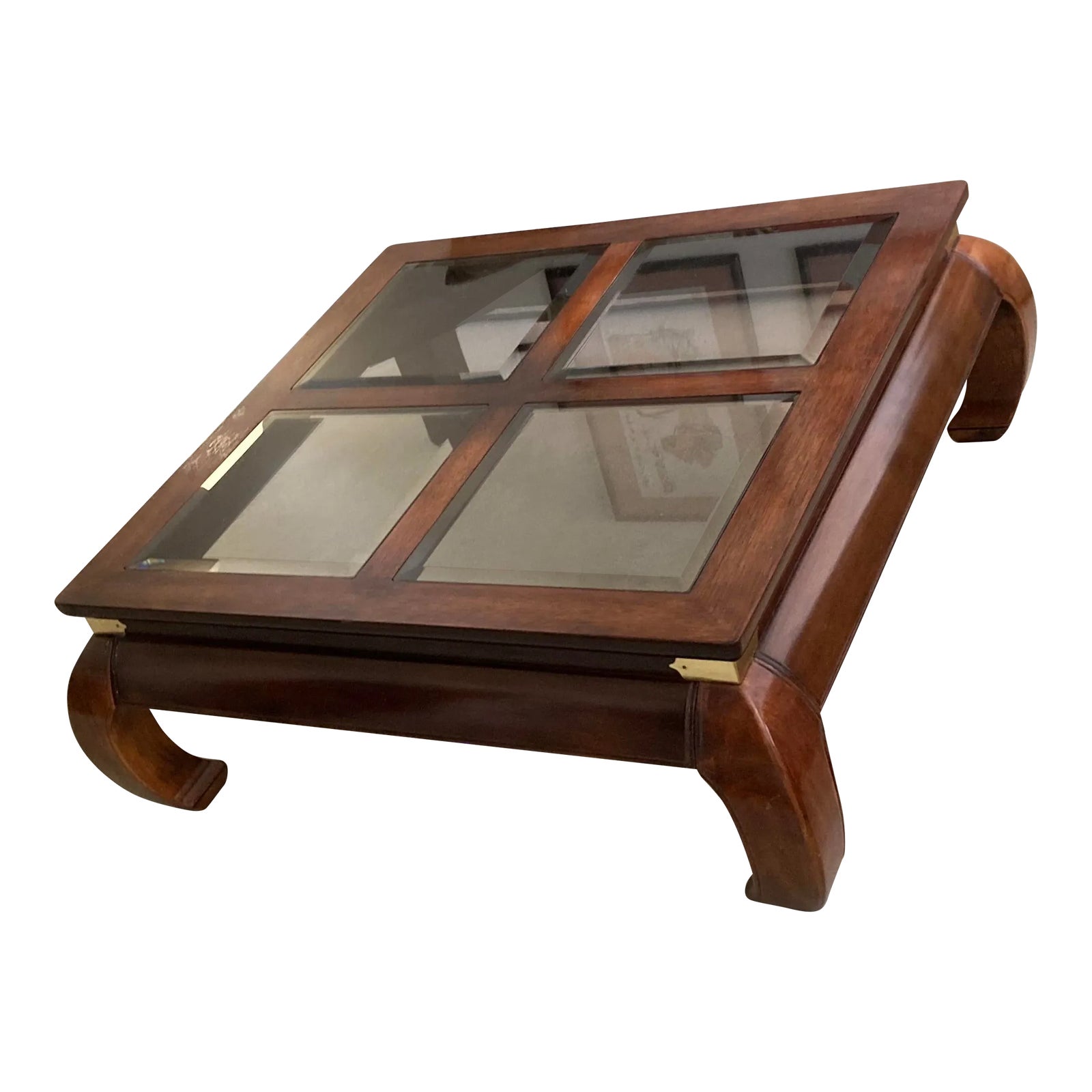 1970s Chinese Square Coffee Table With Four Panes of Glass on Top ...