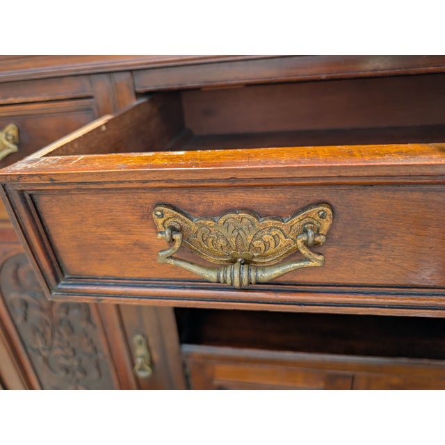 Brown Antique Victorian Edwardian Mirror Back Mahogany Sideboard Buffet For Sale - Image 8 of 12