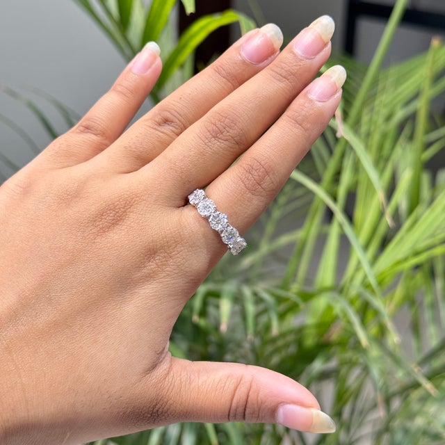 Victorian 2.86ct Marquise Diamonds Full Eternity Wedding Band Ring in 18k White Gold Size 5 For Sale - Image 3 of 18