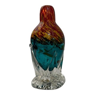 Signed Studio Art Glass Vase Teal and Flame Spatter Pulled Foot 2001 For Sale