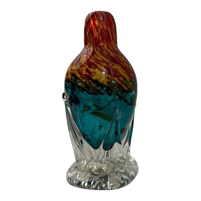 Signed Studio Art Glass Vase Teal and Flame Spatter Pulled Foot 2001 For Sale