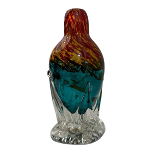 Signed Studio Art Glass Vase Teal and Flame Spatter Pulled Foot 2001