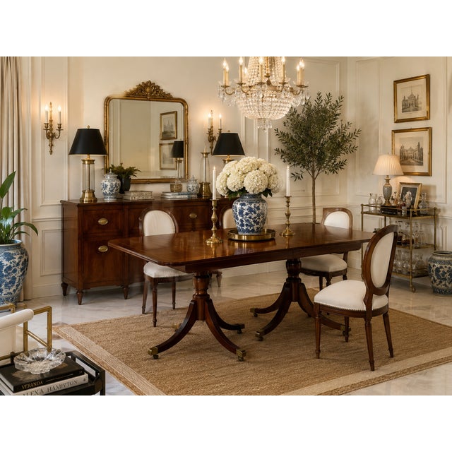 Beautiful vintage dining table by Baker Furniture, crafted in rich mahogany in an elegant Georgian style. Features a...
