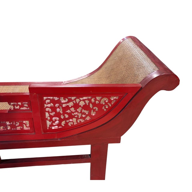 Wood Vintage Chinoiserie Red Lacquer Princess Daybed 90" W For Sale - Image 7 of 15