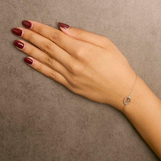 .925 Sterling Silver Diamond Accent MOM Charm Bracelet (J-K Color, I2-I3 Clarity) - 7" Inches For Sale - Image 4 of 5