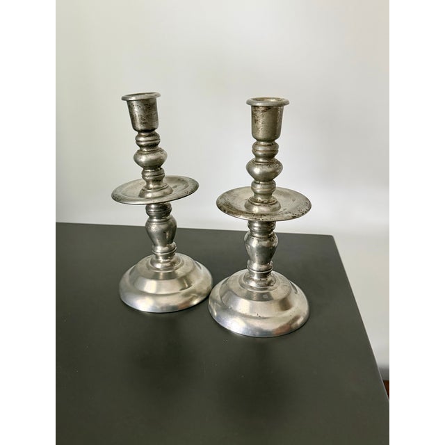 Metal Vintage Mid-Century Royal Holland KMD Daalderop Pewter Candlesticks – Pair For Sale - Image 7 of 7
