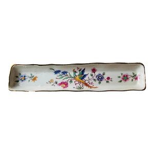 Antique Hammersley Fine Bone China Pen Tray, Bird of Paradise Chinoiserie, Gold Rim, Made in England, Circa 1900–1920