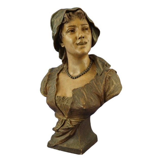 Art Nouveau Bust Sculpture of Peasant Woman in Terracotta from Friedrich Goldscheider, Austria, 1800s For Sale