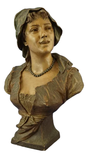 Art Nouveau Bust Sculpture of Peasant Woman in Terracotta from Friedrich Goldscheider, Austria, 1800s