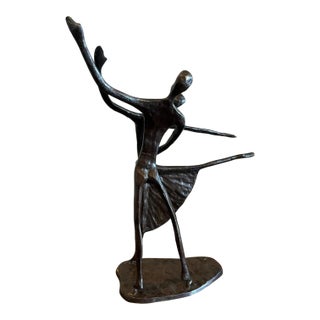 Vintage Mid-Century Modern Abstract Cast Brass Ballet Dancers Sculpture For Sale