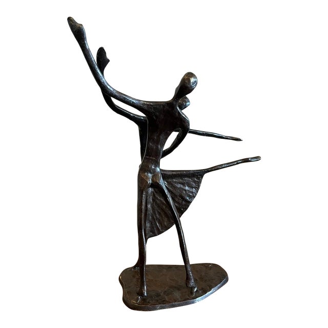 Vintage Mid-Century Modern Abstract Cast Brass Ballet Dancers Sculpture For Sale