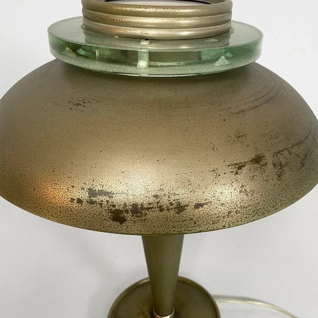 Art Deco Italian Round Brass and Glass Table Lamp, 1930s For Sale - Image 12 of 18
