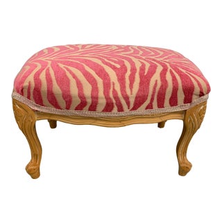 French Carved Stool With Pink Zebra Print Fabric For Sale