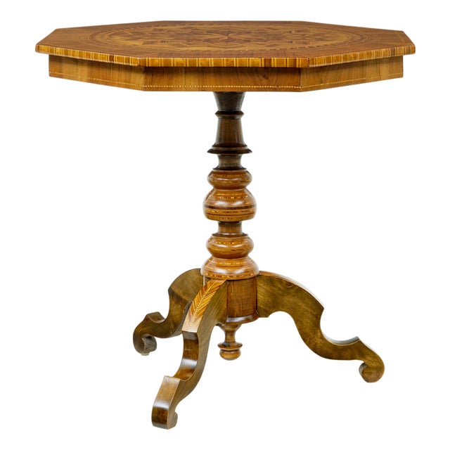 Antique Italian Inlaid Walnut Sorrento Table, 1890 For Sale