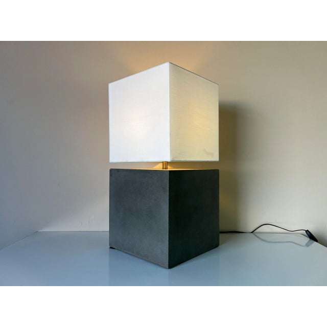 Modern Concrete Cube Table Lamp W/ Shade/ Sold For Sale - Image 9 of 12