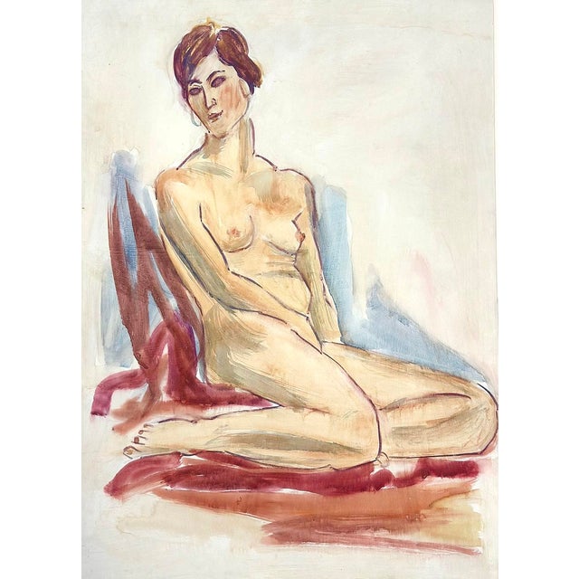 Figurative Vintage Mid-Century Figure Painting on Board From France With Mat For Sale - Image 3 of 3