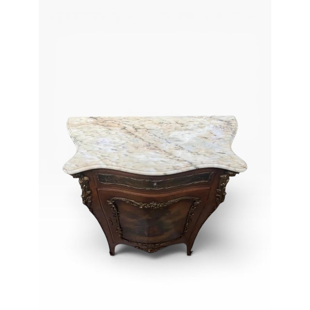 Early 20th Century French Louis XV Style Bombe Cabinet With Shaped Marble Top and Vernis Martin Style Painted Panels For Sale - Image 12 of 14