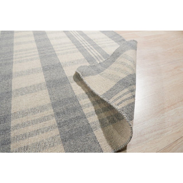 Traditional 12x15 Handcrafted Vibrant Gray Geometric Modern Flatweave Wool Carpet Rug For Sale - Image 3 of 6