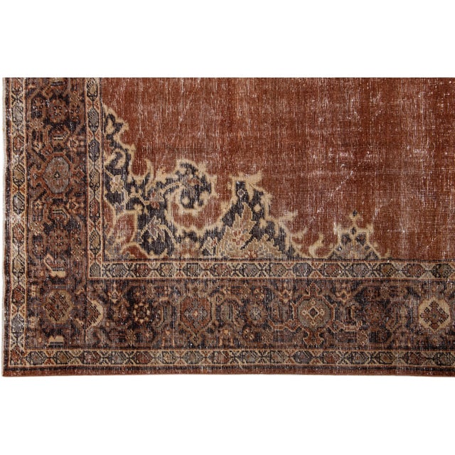 Persian Handmade Antique Tabriz Medallion Wool Rug With Copper Color Field For Sale - Image 4 of 7