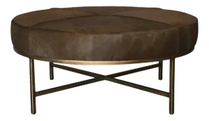 Medium 'Tambour' Antiqued Brass and Hide Ottoman by Design Frères