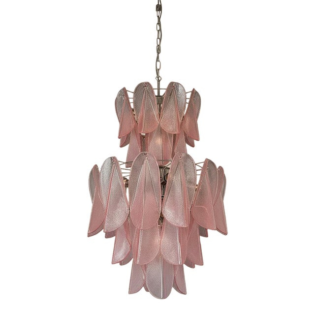Murano Pink Swallow /Rondine Chandelier | Custom Made Two-Tier Murano Glass Chandelier For Sale