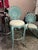 Hollywood Regency Veneman Hollywood Regency Cast Aluminum Clamshell Set With Attached Tags Includes Four Chairs, Two Bar Stools, and Glass Top Pedestal Table, 7 Pieces For Sale - Image 3 of 12