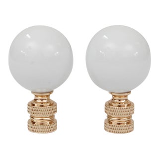 White Porcelain Ball Lamp Finials - a Pair For Sale