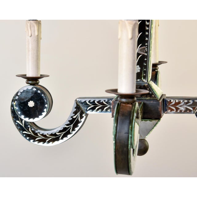 Silver Vintage Four Light Chandelier With Etched Mirror Panels For Sale - Image 8 of 10