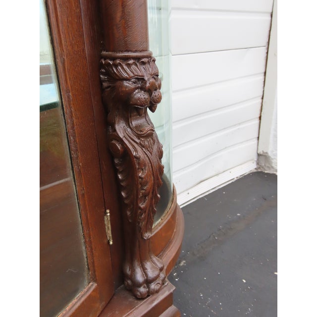 Brown Late 1800s Large Tall Tiger Oak Leaded Stain Glass Curio Cabinet Cupboard 6573 For Sale - Image 8 of 18