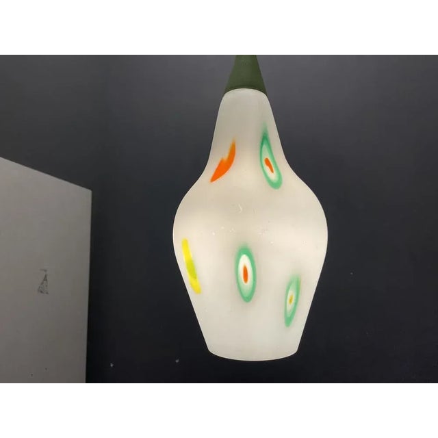 Italian opaline glass light pendant 1950’s height with rod and ceiling canopy 96 cm height without rod and ceiling canopy...