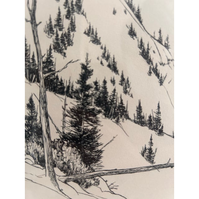 1960s Mid Century Black and White Landscape Sketch Art. Signed Original. For Sale - Image 5 of 5