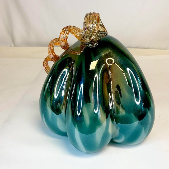 1990s Vintage Hollywood Regency Italian Venetian Glass Pumpkin For Sale - Image 11 of 11