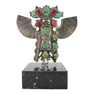 Michael Little Elk Sterling Silver Turquoise Kachina Eagle Dancer Sculpture For Sale