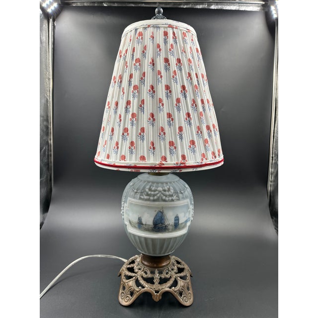 Antique Late 19th Century Delft Table Lamp With Shade Chairish