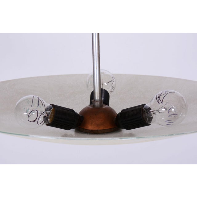 Metal Bauhaus Chandelier in Chrome, Steel and Frosted Glass, Czech, 1940s For Sale - Image 7 of 13