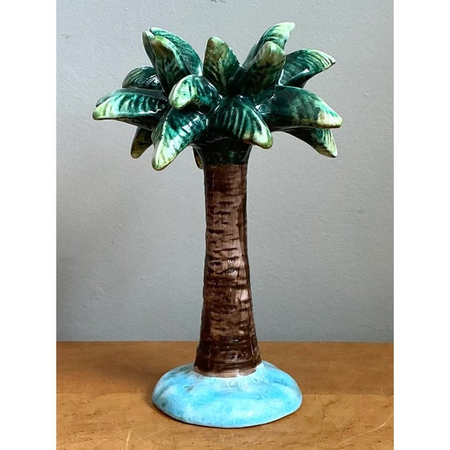 Modern Vintage Ceramic Palm Tree Candlestick For Sale - Image 3 of 12