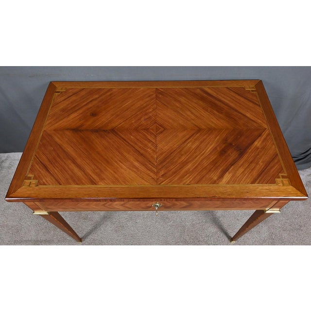 Wood Small Early 20th Century Louis XVI Marquetry Writing Table, 1890s For Sale - Image 7 of 18
