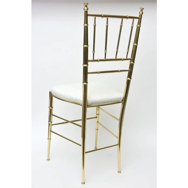 Brass Vintage Italian Chiavari Faux Bamboo Brass and Upholstered Side Chair Restored MCM For Sale - Image 8 of 10