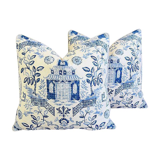 Custom Blue White Chinoiserie Feather Down Pillows 26 Square
