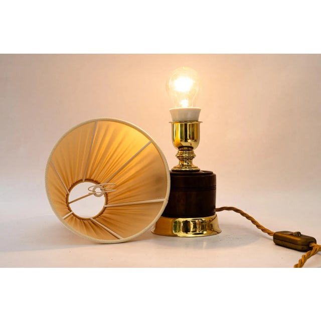Table Lamp with Original Nut Wood, Brass and Fabric Shade, Vienna, 1920s For Sale - Image 12 of 13