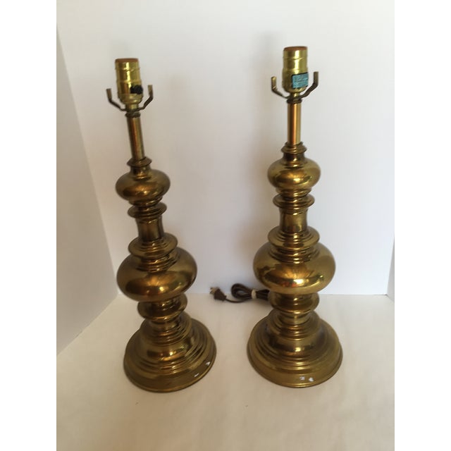 Brass Column 3-Way Switch Table Lamps - A Pair | Chairish
