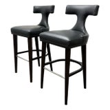 Global Views Anvil Black Leather Bar Stools, Pair For Sale