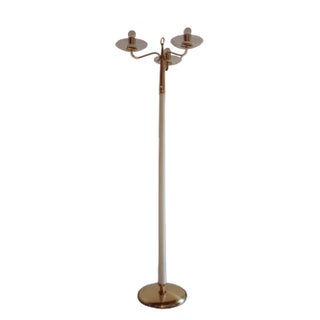 Mid-Century Italian Ash & Polished Brass Floor Lamp in the Style of Pietro Chiesa, 1940s For Sale
