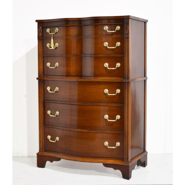 Traditional Vintage Georgian Style Mahogany Tall Chest of Drawers With Brass Bail Hardware For Sale - Image 3 of 13