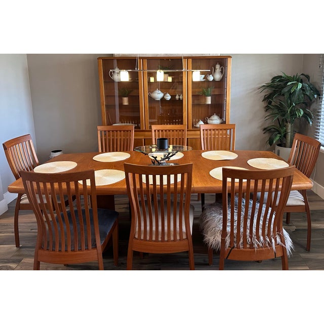 2010s Teak Dining Room Set With 8 Solid Teak Chairs, Buffet and Hutch, 2 Leaves For Sale - Image 5 of 12
