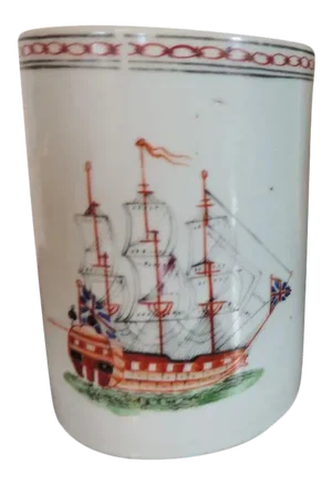 18th Century Chinese Export Porcelain Sailing Ship Tankard Mug